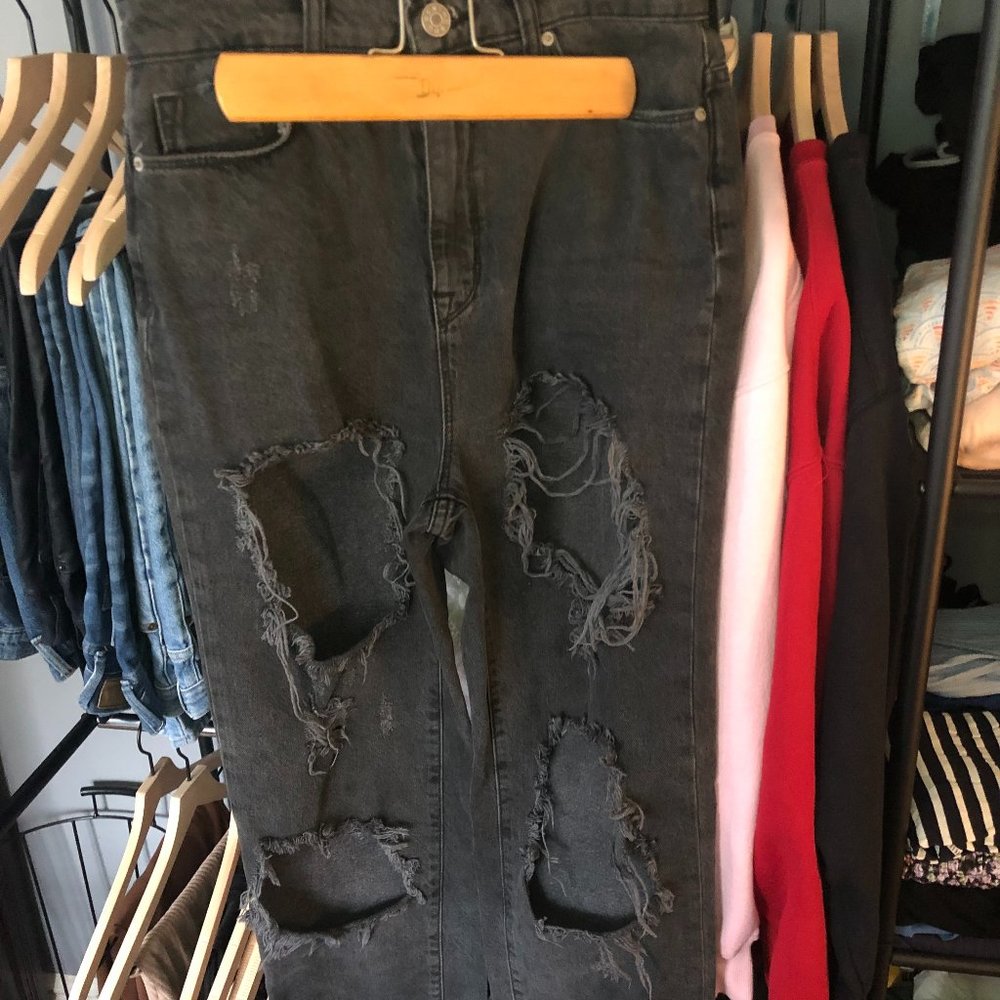 Black Distressed Mom Jeans